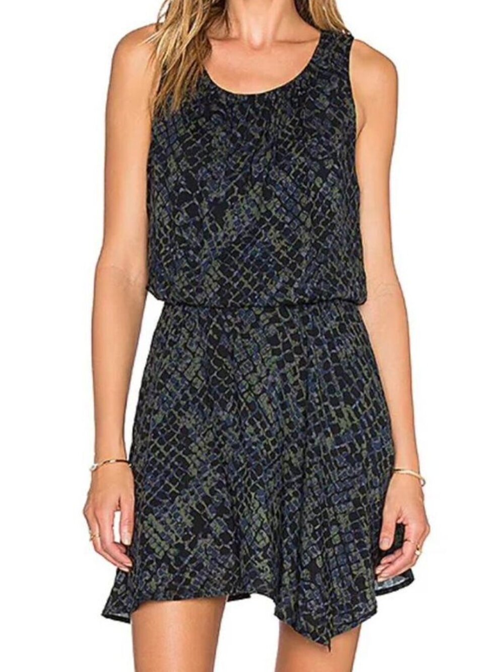 Splendid Tank Dress Blue Green Croc Print Pockets S